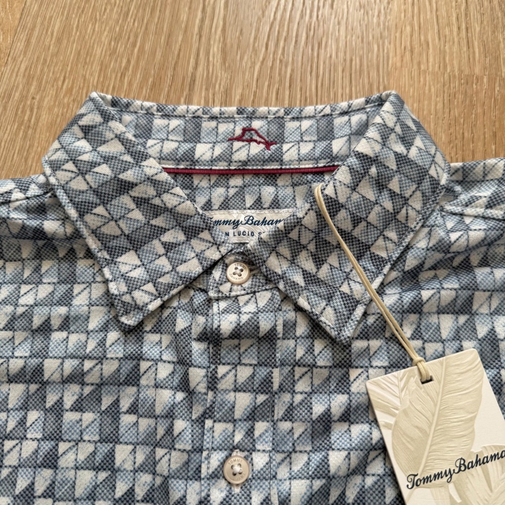 Tommy Bahama San Lucio Tiles Away Shirt Mens M Blue Geometric Long Sleeve NWT - Picture 4 of 9